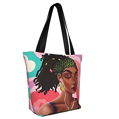 African American Women Tote Bag Shoulder Handbag For Work Travel Business Shopping School Gift Bag With Zipper, Inner Pocket