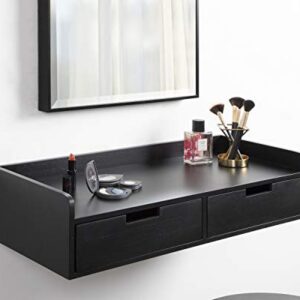 Kate and Laurel Kitt Modern Floating Shelf with Drawers, 28 x 12 x 6.5 inches, Black, Chic Floating Storage Console Table or Desk for Wall