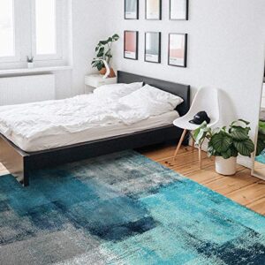 KITHOME Contemporary Non-Slip Area Rug Turquoise and Grey Abstract Art Painting Teal Printed Rugs Art Carnival Rubber Backing Living Room Floor Mats Rectangle Area Rug Carpet for Indoor 4'x6'