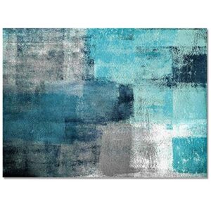 KITHOME Contemporary Non-Slip Area Rug Turquoise and Grey Abstract Art Painting Teal Printed Rugs Art Carnival Rubber Backing Living Room Floor Mats Rectangle Area Rug Carpet for Indoor 4'x6'