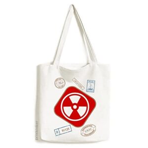 ionization radiation red square warning mark stamp shopping ecofriendly storage canvas tote bag