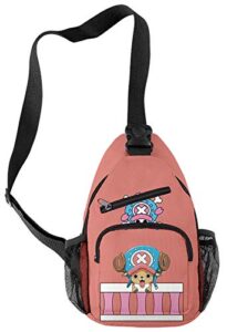 handafa unisex single shoulder bag aniem one piece cosplay sling backpack casual daypack(pink chopper)