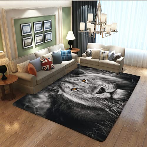 XYHH Area Rug Black and White Gray Lion Head for Living Room Dining Room Bedroom playroom Parent-Child Game mat Study Office Room Decor lz,58x80in,White 13