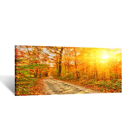 Kreative Arts Large Wall Art Fall Scenery Canvas Prints Panorama Forest in Vibrant Warm Colors Sun Shining Through Leaves Pictures Autumn HD Printed Painting Framed Art Works Home Walls 48x20