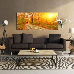 Kreative Arts Large Wall Art Fall Scenery Canvas Prints Panorama Forest in Vibrant Warm Colors Sun Shining Through Leaves Pictures Autumn HD Printed Painting Framed Art Works Home Walls 48x20