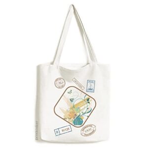 Elegant Butterfly Rural Flower Stamp Shopping Ecofriendly Storage Canvas Tote Bag