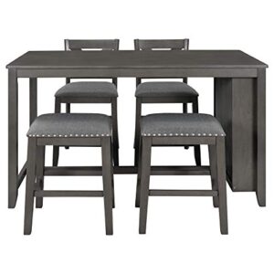 Life In Color 5-Piece Dining Room Table Set, Compact Bar Pub Table Set, Height Rustic Farmhouse Wooden Dining Room，Perfect for Small Kitchen Dining Room (Gray+Wood+1table+2chairs+2stools)