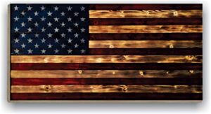 backyardgamesusa premium wood wall art decor – patriotic flags – 24×48 or 12×24, ready to hang home decor picture for living room (rustic wood flag, 24×48)