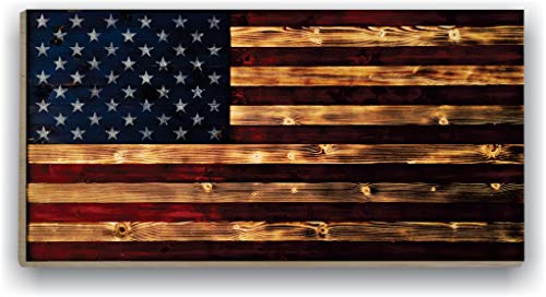 BackYardGamesUSA Premium Wood Wall Art Decor - PATRIOTIC Flags - 24x48 or 12x24, Ready to Hang Home Decor Picture for Living Room (Rustic Wood Flag, 24x48)