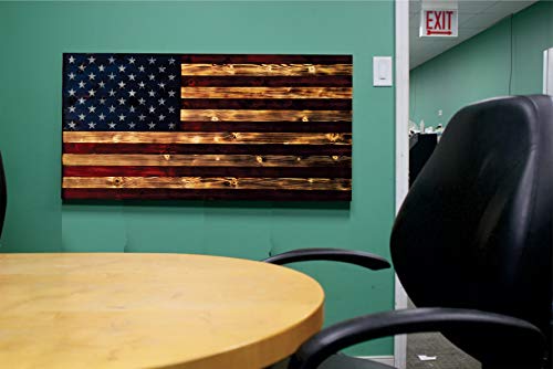 BackYardGamesUSA Premium Wood Wall Art Decor - PATRIOTIC Flags - 24x48 or 12x24, Ready to Hang Home Decor Picture for Living Room (Rustic Wood Flag, 24x48)