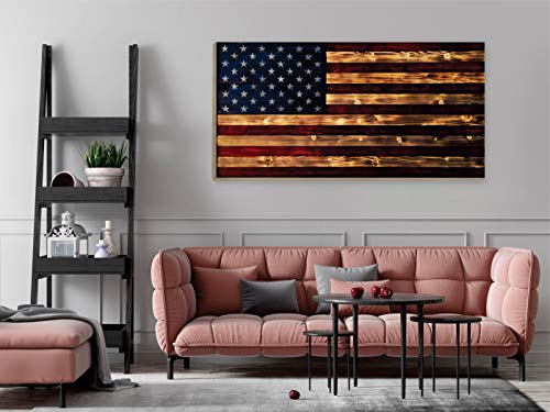 BackYardGamesUSA Premium Wood Wall Art Decor - PATRIOTIC Flags - 24x48 or 12x24, Ready to Hang Home Decor Picture for Living Room (Rustic Wood Flag, 24x48)