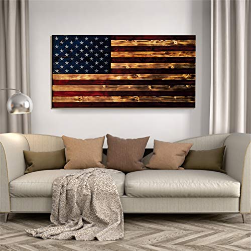 BackYardGamesUSA Premium Wood Wall Art Decor - PATRIOTIC Flags - 24x48 or 12x24, Ready to Hang Home Decor Picture for Living Room (Rustic Wood Flag, 24x48)