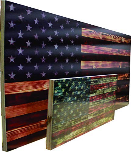 BackYardGamesUSA Premium Wood Wall Art Decor - PATRIOTIC Flags - 24x48 or 12x24, Ready to Hang Home Decor Picture for Living Room (Rustic Wood Flag, 24x48)