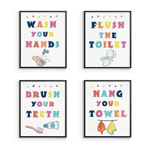 insimsea funny bathroom signs prints, bathroom quotes and sayings art prints, kids bathroom wall decor, set of 4, 8×10 inch, unframed