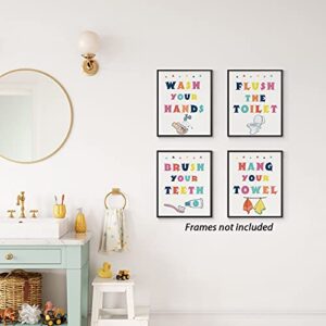 InSimSea Funny Bathroom Signs Prints, Bathroom Quotes and Sayings Art Prints, Kids Bathroom Wall Decor, set of 4, 8x10 inch, Unframed