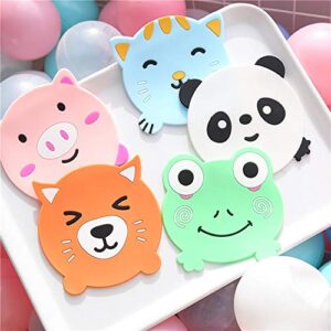 5Pcs Cute Animals Silicone Coasters Creative Coffee Drink Cup Mat Sets for Drinks Anti-Skid Beverage Holder Pad Chic for Office Home Bar Accessories Home Kitchen Decor Gifts