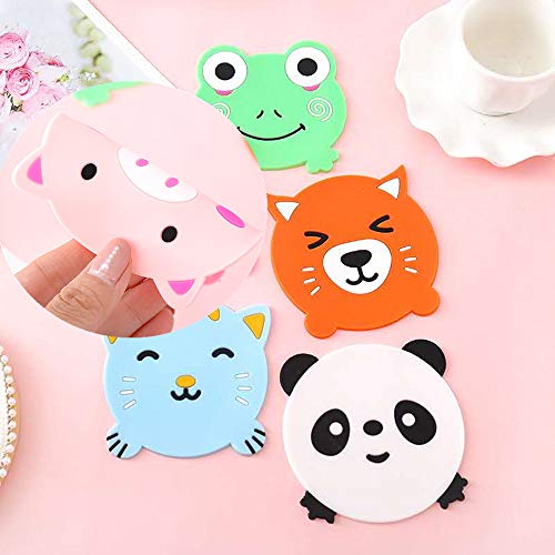 5Pcs Cute Animals Silicone Coasters Creative Coffee Drink Cup Mat Sets for Drinks Anti-Skid Beverage Holder Pad Chic for Office Home Bar Accessories Home Kitchen Decor Gifts