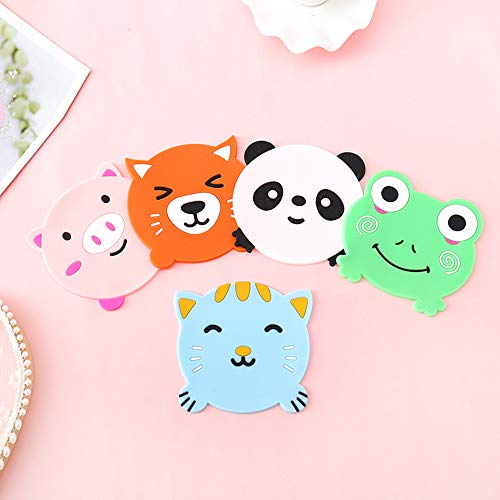 5Pcs Cute Animals Silicone Coasters Creative Coffee Drink Cup Mat Sets for Drinks Anti-Skid Beverage Holder Pad Chic for Office Home Bar Accessories Home Kitchen Decor Gifts