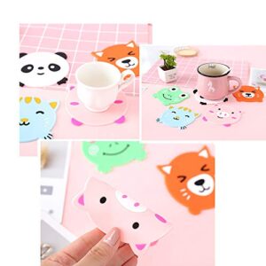 5Pcs Cute Animals Silicone Coasters Creative Coffee Drink Cup Mat Sets for Drinks Anti-Skid Beverage Holder Pad Chic for Office Home Bar Accessories Home Kitchen Decor Gifts