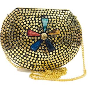 Brass Beaded Ethnic purse Girls Bridal Bag Golden cross body bag for women/Girl party clutch Metal clutches Vintage Brass (Gold Muti Stone)