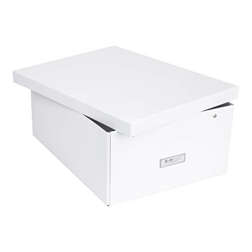 Bigso Katrin Collapsible Storage Box | Photo Storage Box with Labelframe for Easy Identification | Simple Assembly without Tools | Decorative Storage Boxes with Lids | 13.5″ x 17.6″ x 7.2″ | White