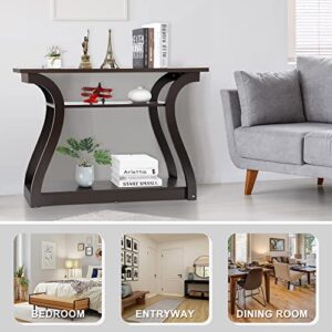 SUPER DEAL 3 Tier Console Table Narrow Sofa Table Decorative Side Table Accent Modern Furniture for Entryway Hallway Living Room, Espresso, 47 inch L