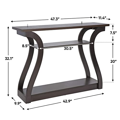 SUPER DEAL 3 Tier Console Table Narrow Sofa Table Decorative Side Table Accent Modern Furniture for Entryway Hallway Living Room, Espresso, 47 inch L