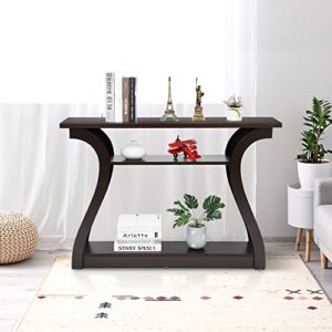 SUPER DEAL 3 Tier Console Table Narrow Sofa Table Decorative Side Table Accent Modern Furniture for Entryway Hallway Living Room, Espresso, 47 inch L