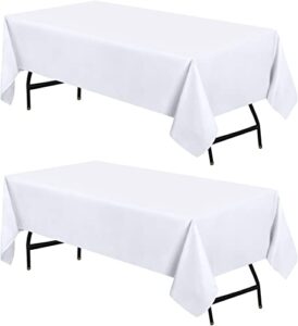 utopia kitchen rectangle table cloth 2 pack [60×102 inches, white] tablecloth machine washable fabric polyester table cover for dining, buffet parties, picnic, events, weddings and restaurants