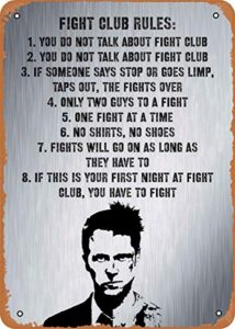 unidwod fight club rules quotes on metal 8 x 12 inches – vintage metal tin sign for home bar pub garage decor gifts