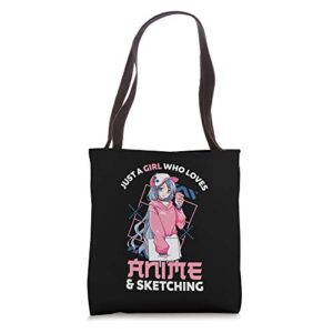 anime girl just a girl who loves anime and sketching drawing tote bag