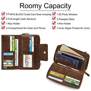 S-ZONE Women Travel Wallets RFID Blocking Leather Wristlet Clutch Crossbody Purse Passport Document Credit Card Holder