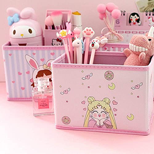 NocksyDecal Sailor Girl Storage Bins Set, Anime Cartoon Storage Box Pink Cute Storage Cube Basket Bin Organizer, Desk Organizer for Office Bedroom Home, Closet (3Pcs/Set)