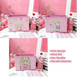 NocksyDecal Sailor Girl Storage Bins Set, Anime Cartoon Storage Box Pink Cute Storage Cube Basket Bin Organizer, Desk Organizer for Office Bedroom Home, Closet (3Pcs/Set)