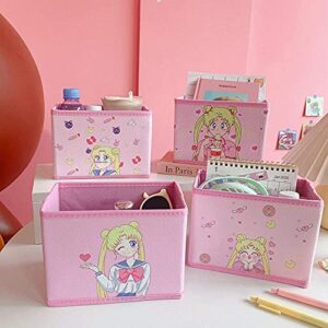 NocksyDecal Sailor Girl Storage Bins Set, Anime Cartoon Storage Box Pink Cute Storage Cube Basket Bin Organizer, Desk Organizer for Office Bedroom Home, Closet (3Pcs/Set)