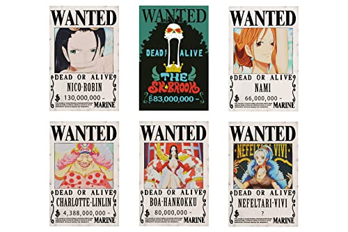 Xiumui OP Pirate Anime Wanted Poster 28.5cm×19.5cm, New Edition, Zorro, Luffy, 1.5 billion, Set of 24