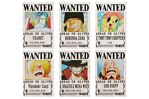 Xiumui OP Pirate Anime Wanted Poster 28.5cm×19.5cm, New Edition, Zorro, Luffy, 1.5 billion, Set of 24