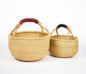 bolga zaare market basket, handmade in ghana by women artisans, natural, large/small combo (2 baskets)