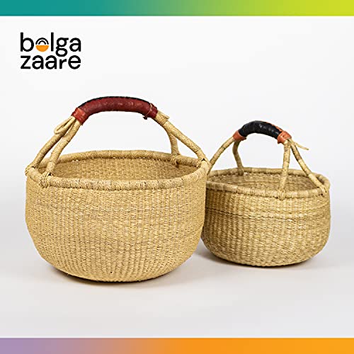Bolga Zaare Market Basket, Handmade in Ghana by Women Artisans, Natural, LARGE/SMALL COMBO (2 baskets)