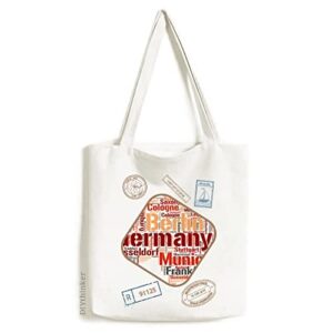 germany city name map style pattern stamp shopping ecofriendly storage canvas tote bag