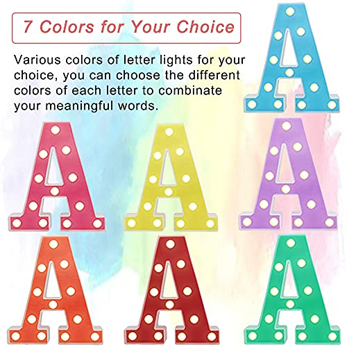 Pooqla LED Marquee Letter Lights, Light Up Alphabet Marquee Letters Sign for Night Light Birthday Wedding Party Christmas Lamp Home Bar Decoration, Purple Letter A