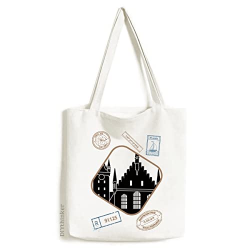 Germany Cologne Cathedral Landmark Stamp Shopping Ecofriendly Storage Canvas Tote Bag