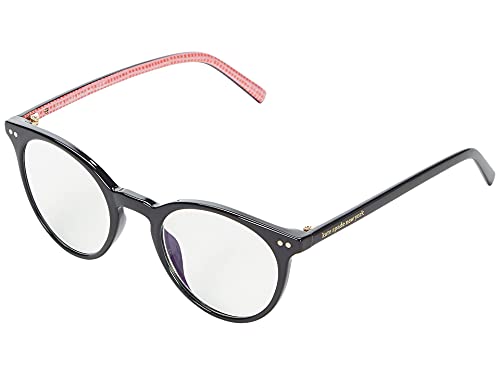 Kate Spade New York Women's Misa Blue Light Reading Glasses Round, Black/Demo Lens, 49mm, 21mm + 1.5