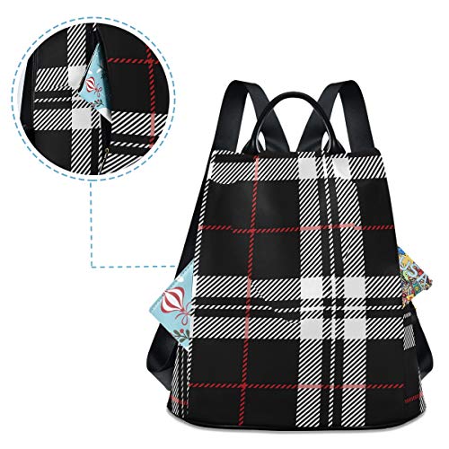 ALAZA Blackwhite And Red Tartan Plaid Scottish Backpack Purse with Adjustable Straps for Woman Ladies