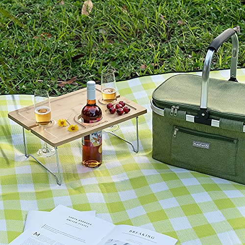 HulaFish Foldable 59''x79'' Extra Large Waterproof Picnic Blanket - Thick Outdoor Picnic Mat Perfect for Park and Beach, Water Resistant for Happy Picnic. Machine Washable Picnic Tote… (Green Gingham)