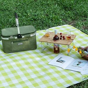 HulaFish Foldable 59''x79'' Extra Large Waterproof Picnic Blanket - Thick Outdoor Picnic Mat Perfect for Park and Beach, Water Resistant for Happy Picnic. Machine Washable Picnic Tote… (Green Gingham)