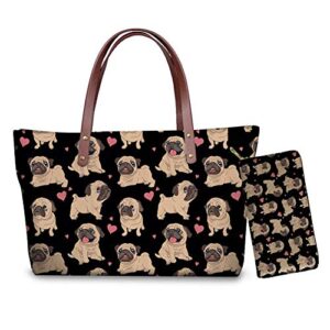 xhuibop pug shopper handbags for women purse and wallet set for teens girls leather wallet top handle shoulder bags large capacity tote bag