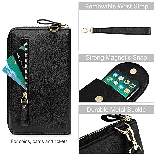 S-ZONE Women RFID Blocking Small Crossbody Cell Phone Purse Bag Vegan Leather Wristlet Wallet