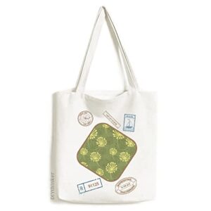 green yellow dandelion decorative pattern stamp shopping ecofriendly storage canvas tote bag