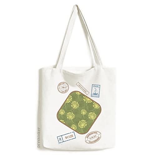 Green Yellow Dandelion Decorative Pattern Stamp Shopping Ecofriendly Storage Canvas Tote Bag